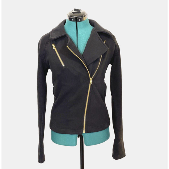 Lululemon Lab Shadow Jacket XS Cotton Fleece Moto Black Gold Zippers RARE W4G50S - Picture 1 of 8